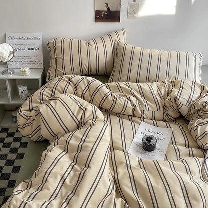 Stripe Comforter Set with Pillowcase & Bed Sheet