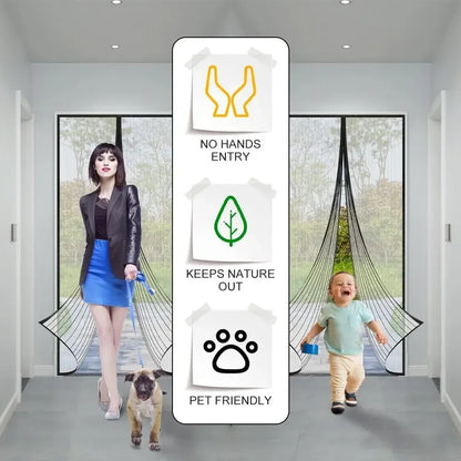 Heavy Duty Magnetic Screen Door Mesh Curtain Mosquito Net Bug Hands Free Partition Mute Striped Door Curtain Bedroom Ventilation