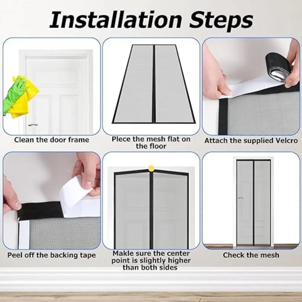Black Mesh 6 Pairs of Magnetic Stripe +7 Pairs of Magnetic Buckle Non-penetration Magnetic Stripe Type Mosquito Curtain 