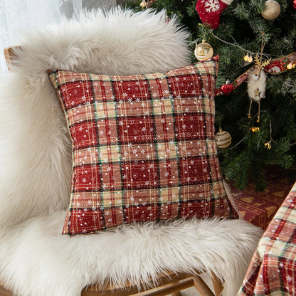 Christmas Tartan Plaid Pillow Case with Snowflake Design