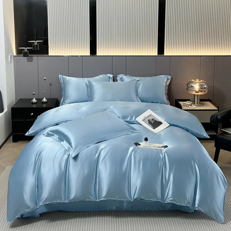 Luxury Bedding Set Solid Color Duvet Cover Bedsheet Pillowcase Smooth Satin Single Double King Queen Full Twin Size Quilt Cover