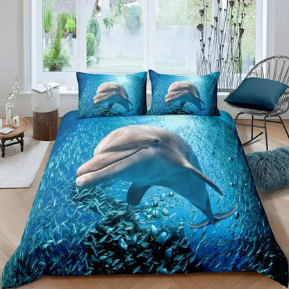 3D Dolphin In Blue Sea Queen King Size Bedding Sets Animal Single Quilt Duvet Cover Set Kids Adult Bed Polyester Bedclothes