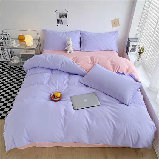 Purple Duvet Cover Microfiber Lavender Double Size Bedding Set,3pcs Comforter Cover with Zipper Closure Reverse Pink Quilt Cover
