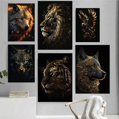 Black And Gold Animals Poster Home Office Wall Bedroom Living Room Kitchen Decoration Painting