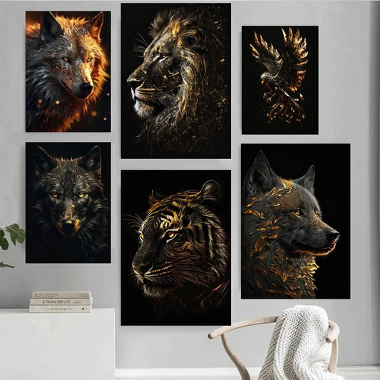 Black And Gold Animals Poster Home Office Wall Bedroom Living Room Kitchen Decoration Painting