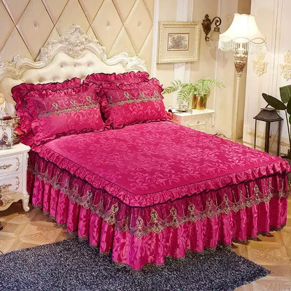 3-Piece Luxury Lace Bedspread with Thicken Bed Skirt
