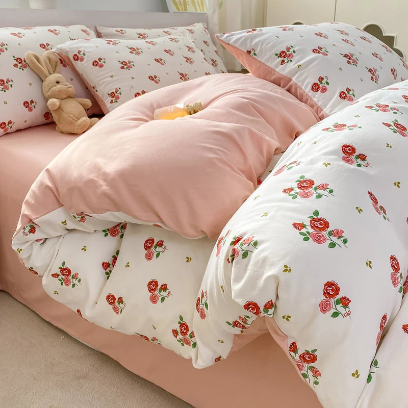 100% Washed Floral Bedding Set
