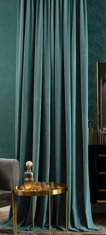 Simple Luxurious Velvet Curtains for Living Room Bedroom Flannelette Nordic Mink Green Non-inverted Fleece Blackout Thickened