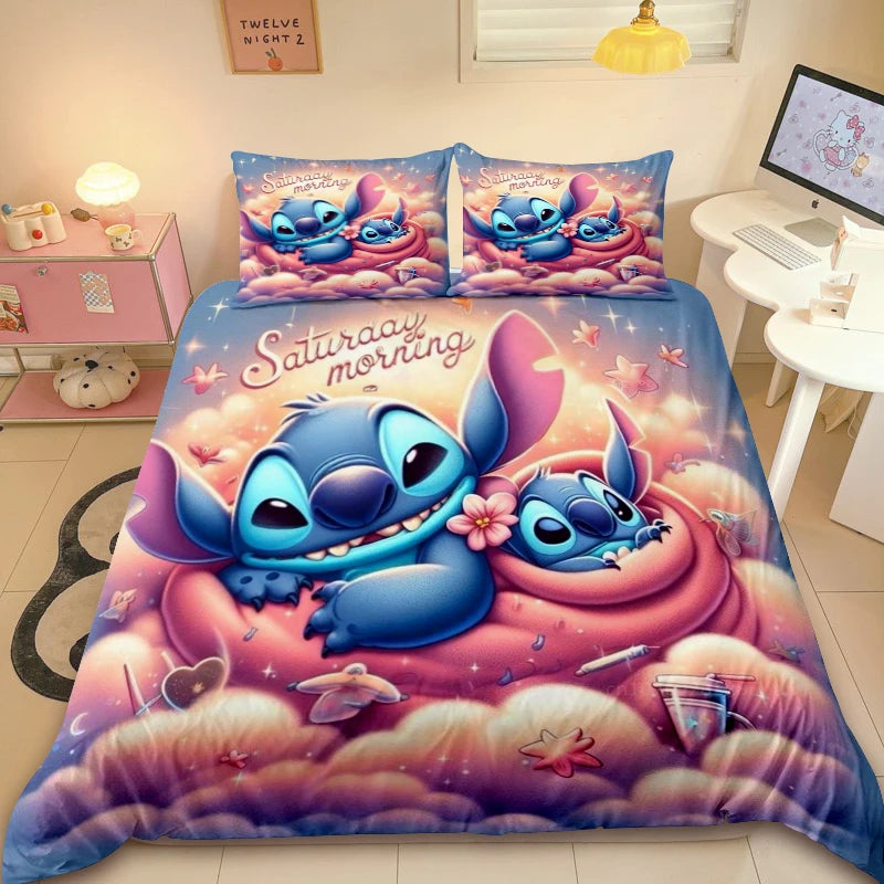Cute Stitch Duvet Cover Kids Cartoon Bedding Set 3D Printed Comforter Cover Queen King Full Size for Bedroom Decoration