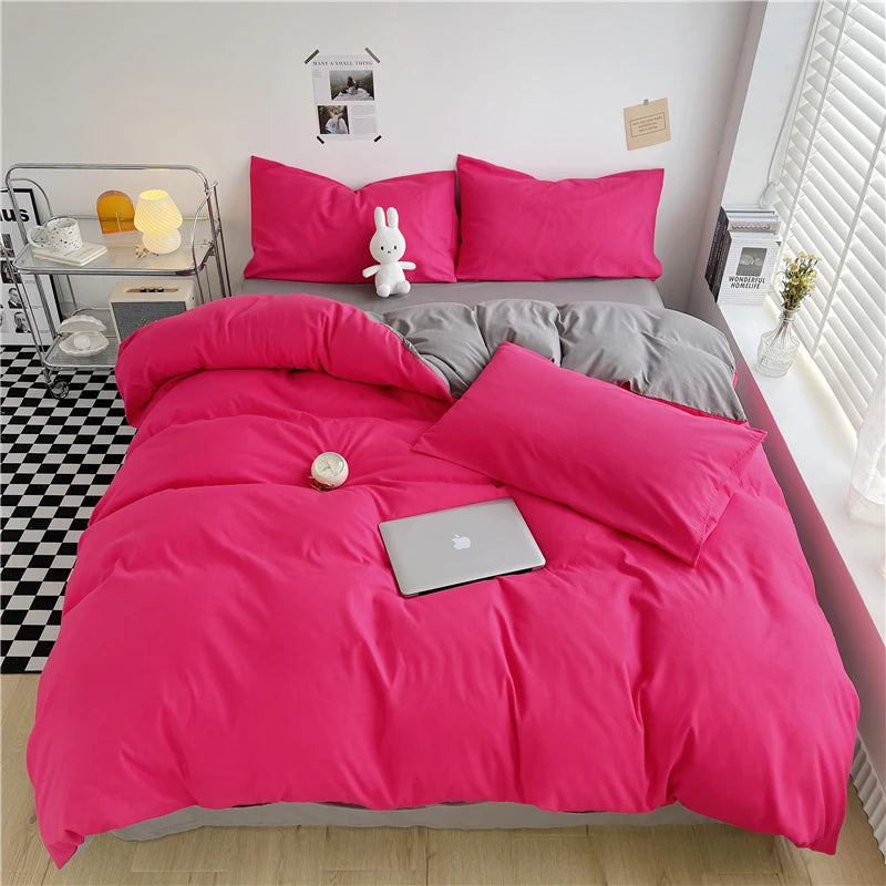 Purple Duvet Cover Microfiber Lavender Double Size Bedding Set,3pcs Comforter Cover with Zipper Closure Reverse Pink Quilt Cover
