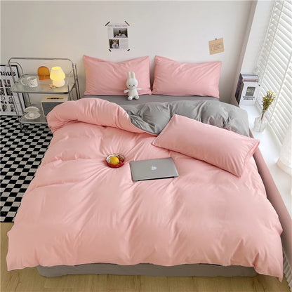 Purple Duvet Cover Microfiber Lavender Double Size Bedding Set,3pcs Comforter Cover with Zipper Closure Reverse Pink Quilt Cover