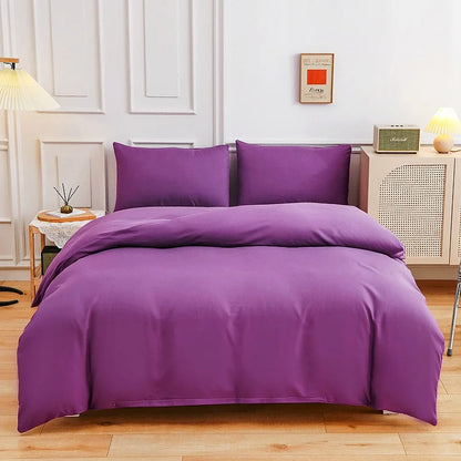 4Pcs Skin Friendly and Brushed Duvet Cover Set, Solid Brown Purple Quilt Cover with Sheet Pillowcases, Luxury Hotel Bedding Set