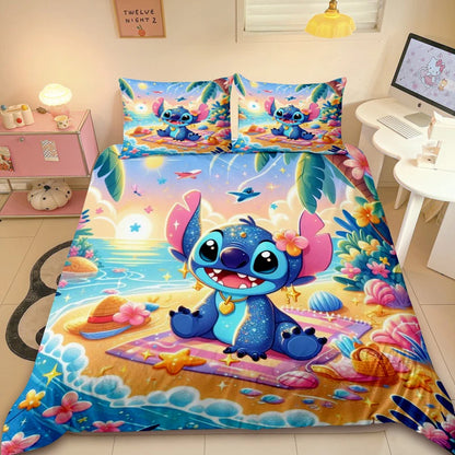 Cute Stitch Duvet Cover Kids Cartoon Bedding Set 3D Printed Comforter Cover Queen King Full Size for Bedroom Decoration