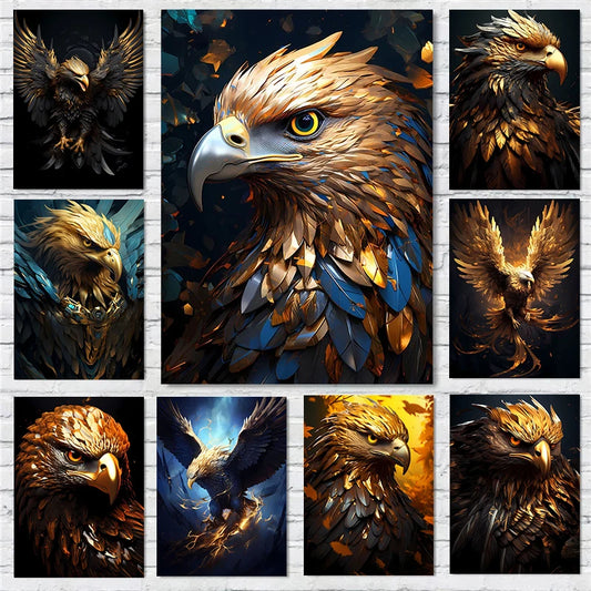 Golden Eagle Poster Bird Head Handsome Sharp Gold Animal Prints Canvas Painting Wall Art Pictures Home Room Modern Decoration