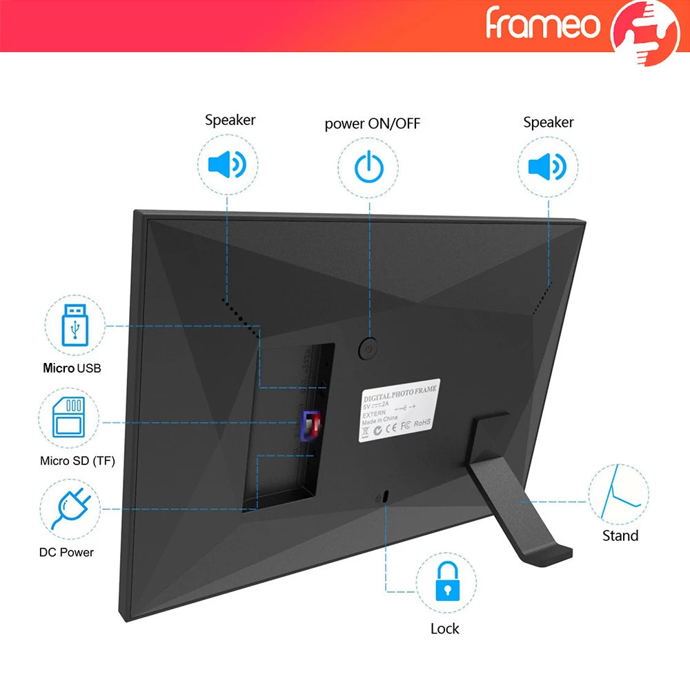 FRAMEO Digital Photo Frame WiFi 32GB 10.1 Inch 1280x800 IPS Touch Screen Digital Picture Frame Easy Setup Share Photo or Video