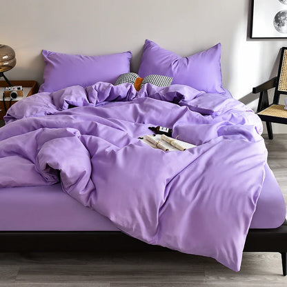 Bed Linen Bedding set Washed Cotton Four-Piece Bed Sheets Set Solid Color Green Simple Bed Quilt Cover Comforter Cover Duvet