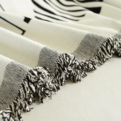 Irregular lines Chenille Sofa Towel for the Living Room, Nordic Style Home Decor with Tassel Edges, Three-Seater Sofa Set