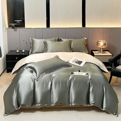 Luxury Bedding Set Solid Color Duvet Cover Bedsheet Pillowcase Smooth Satin Single Double King Queen Full Twin Size Quilt Cover