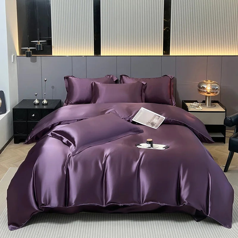 Luxury Bedding Set Solid Color Duvet Cover Bedsheet Pillowcase Smooth Satin Single Double King Queen Full Twin Size Quilt Cover