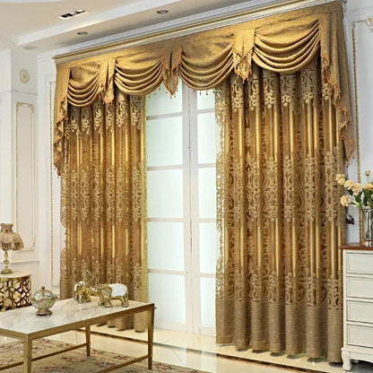 European Embroidery Luxury Gold Curtains for Living Dining Room Bedroom Door Window Room New High-end Tulle Customize