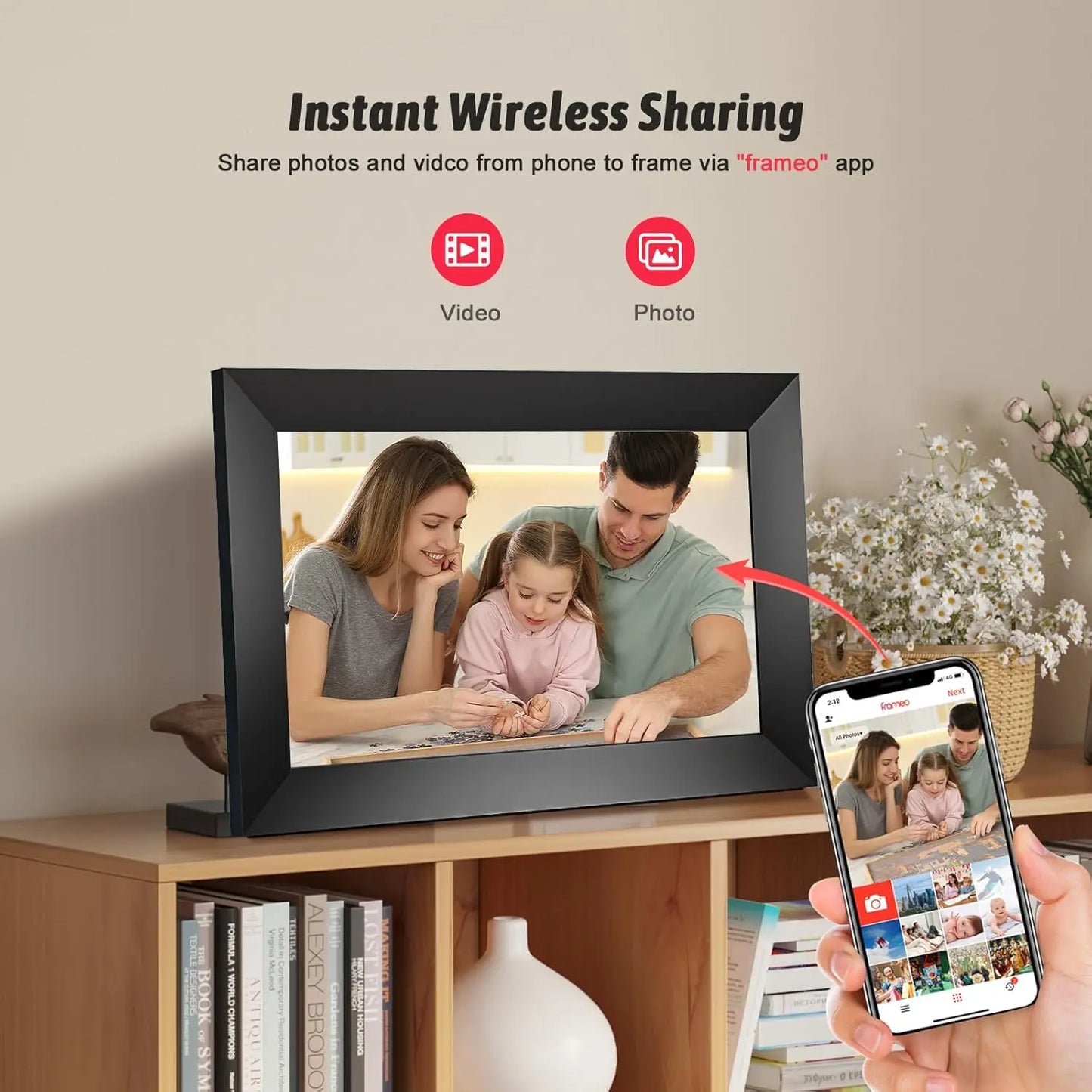 FANGOR Frameo 10.1" WiFi Digital Picture Frame 32GB HD IPS Touchscreen Auto-Rotate Instant Photo Sharing