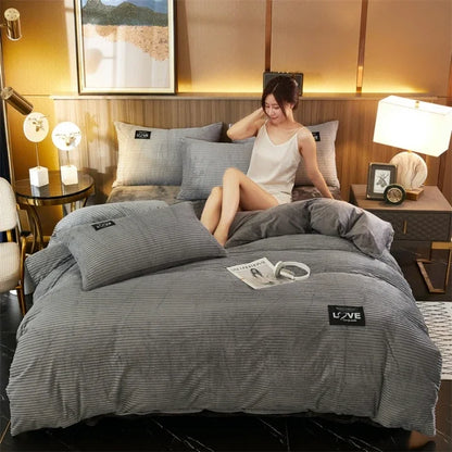 Thick Solid Color Velvet Duvet Cover Winter Warmth Bedding Set Double Quilt Cover Twin Queen King Comforter Cover 220*240