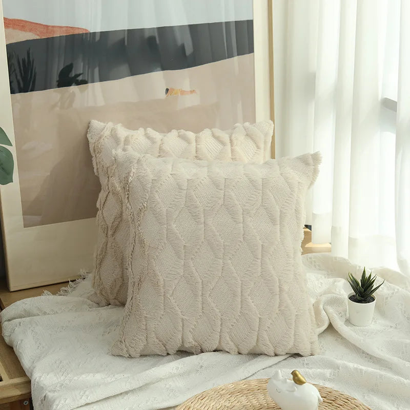 1pc Diamond Pattern Luxury Faux Fur Throw Pillow Cover, Deluxe Decorative Plush PillowCase, Cushion Cover Shell For Sofa Bedroom