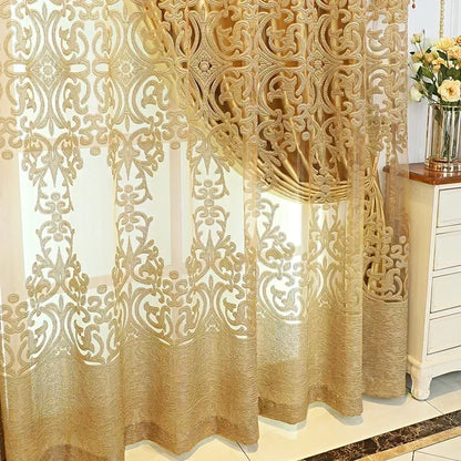 European Embroidery Luxury Gold Curtains for Living Dining Room Bedroom Door Window Room New High-end Tulle Customize