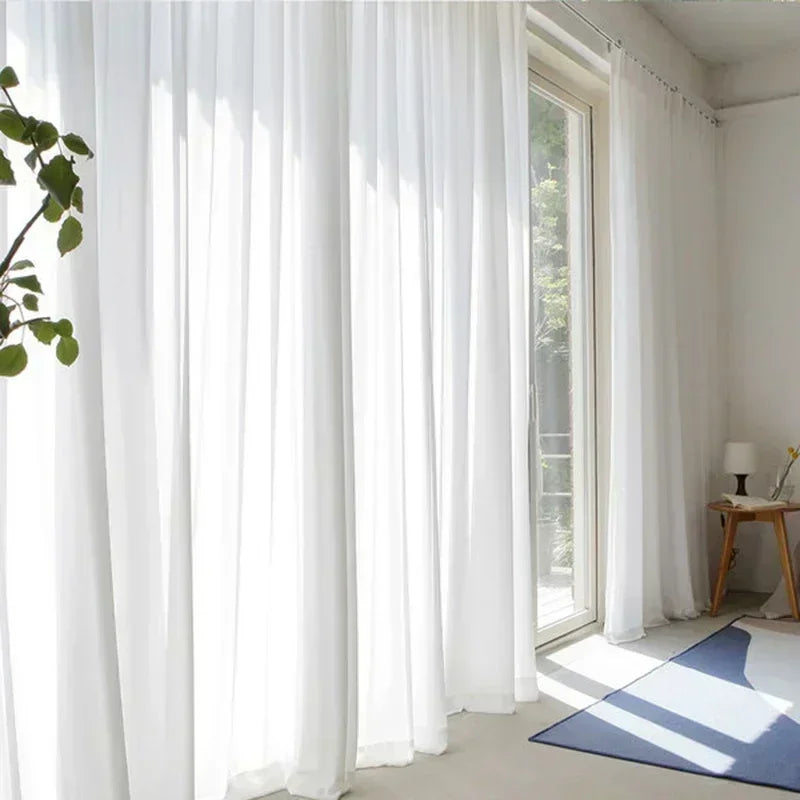 1PC White Tulle High Quality Sheer Curtains for Living Room Bedroom Window Solid Color Door Screen Party Drapes Partition Door