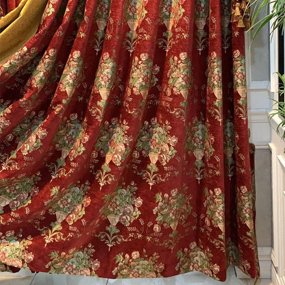 European top luxury red jacquard blackout curtains for living room high-quality decorative villa curtains for bedroom apartments