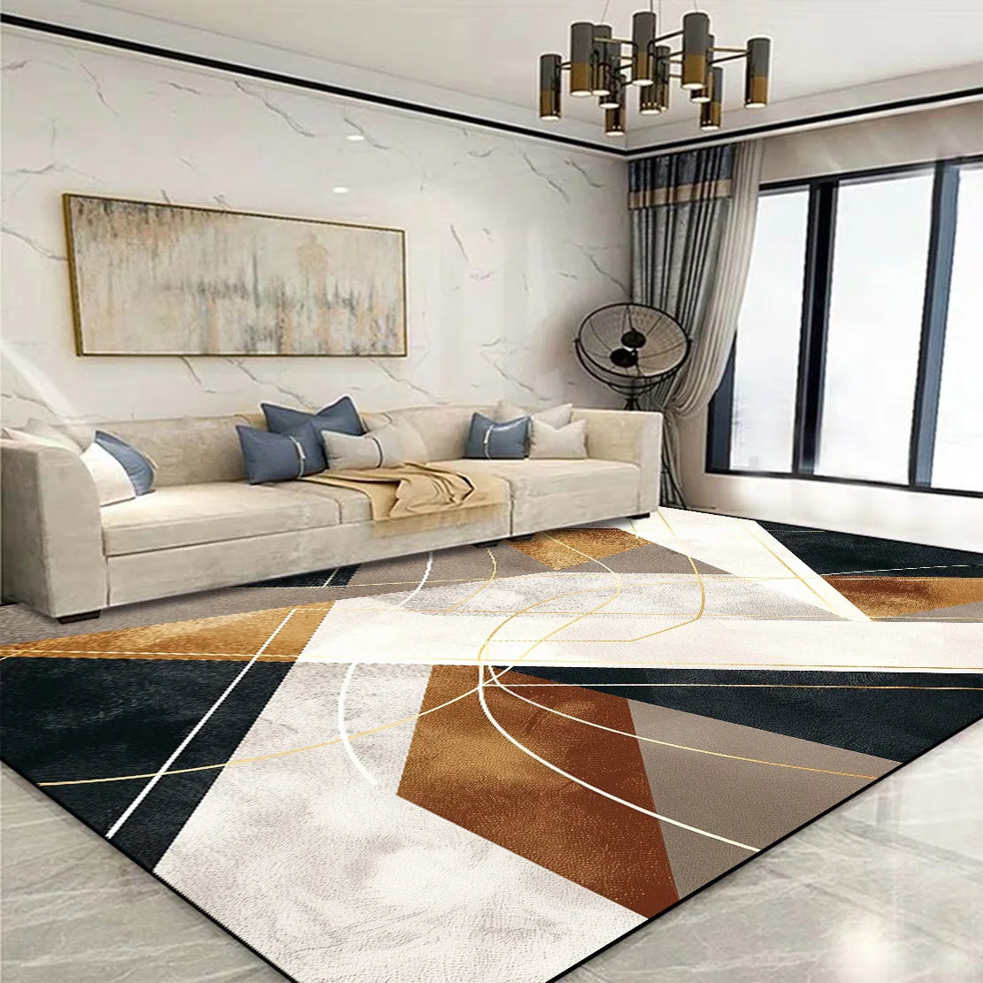 Modern Golden Geometric Non-slip Area Rug