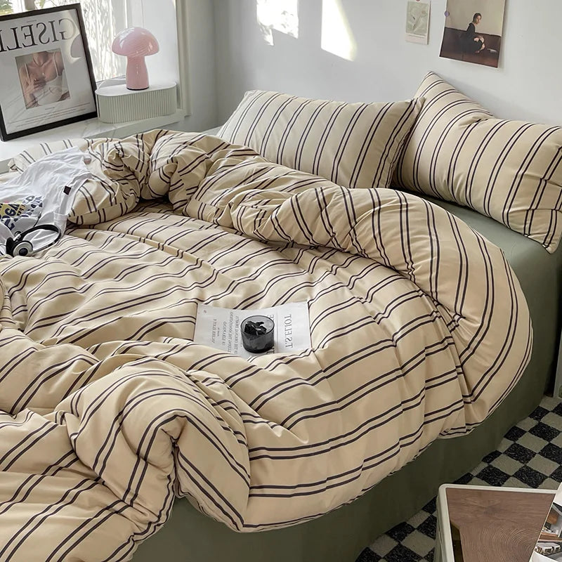 Stripe Comforter Set with Pillowcase & Bed Sheet
