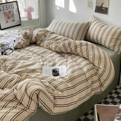 Stripe Comforter Set with Pillowcase & Bed Sheet