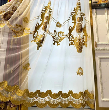 European Red Embroidery Luxury Velvet Curtains for Living Room Blackout Bedroom Tulle Palace Valance Elegant Hall Wedding