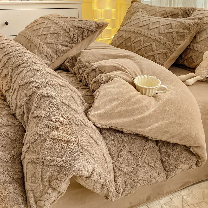 Tafuru Milk Fleece Single Quilt Set Autumn/winter Thickened Warm Solid Color Duvet Cover 200x230 220x240 Bedding for Double Use