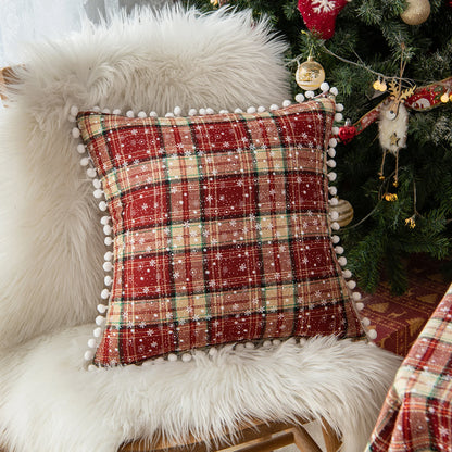 Christmas Tartan Plaid Pillow Case with Snowflake Design