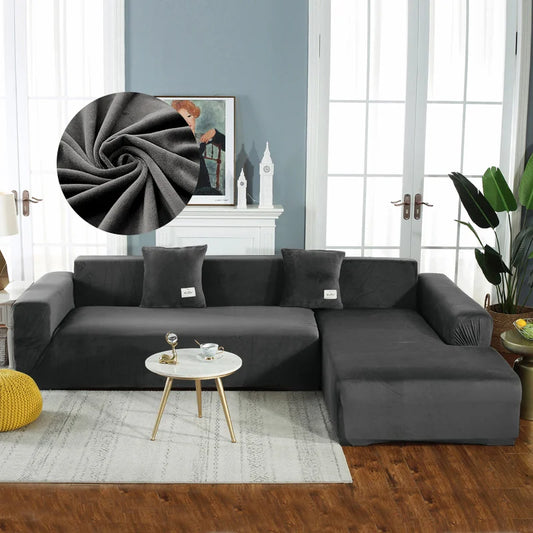 Soft & Thick Velvet Sofa Cover with Armrest for L-Shaped Sofas