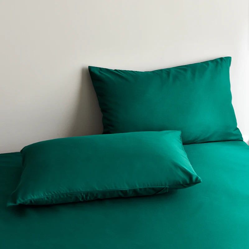 Bed Linen Bedding set Washed Cotton Four-Piece Bed Sheets Set Solid Color Green Simple Bed Quilt Cover Comforter Cover Duvet