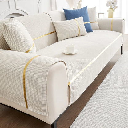 New Gold Edge Sofa Cushion Cover Seat Cushion Household 2024 Four Seasons Modern Simple Non Slip Corn Silk Fabric Sofa Cover