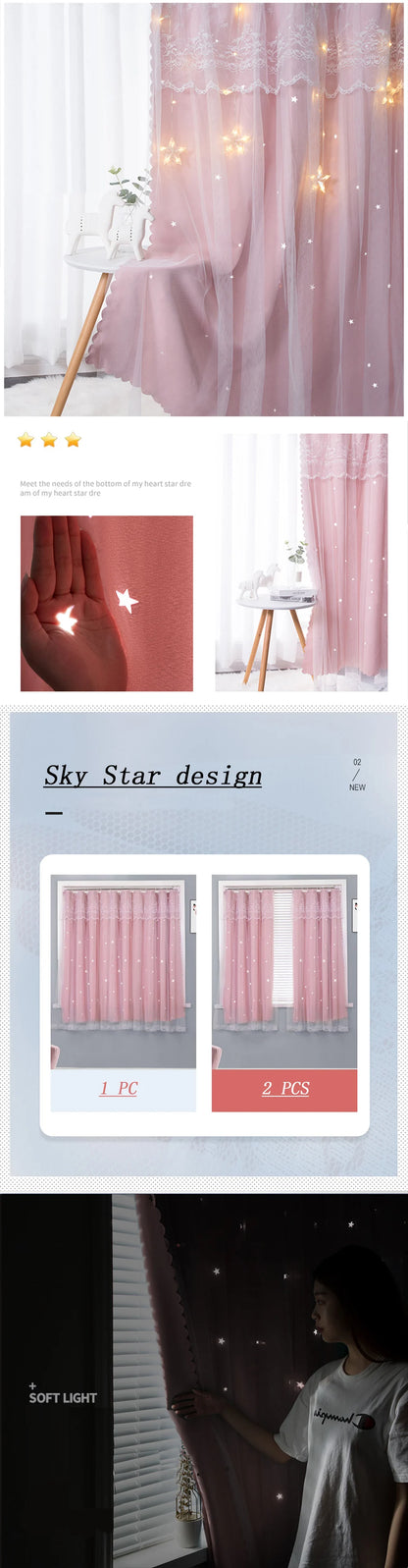 Star Blackout Curtains with Gauze