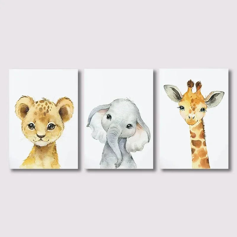 Modern Zoo Elephant Giraffe Canvas Prints Set of Three Animal Wall Art Poster Picture for Children's Room Bedroom Decor Cuadros