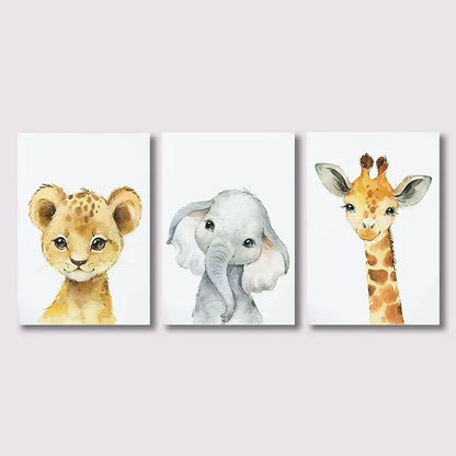 Modern Zoo Elephant Giraffe Canvas Prints Set of Three Animal Wall Art Poster Picture for Children's Room Bedroom Decor Cuadros