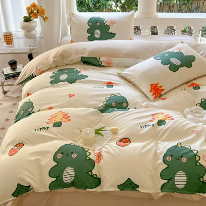 Kawaii Bear & Dinosaur Printed Bedding Set