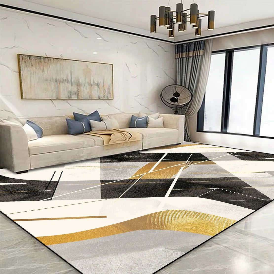 Modern Golden Geometric Non-slip Area Rug