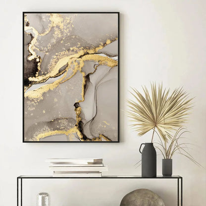 Marble Beige Gold Abstract Wall Art Posters with Frame Canvas Painting Prints Pictures Modern Living Room Interior Home Decor