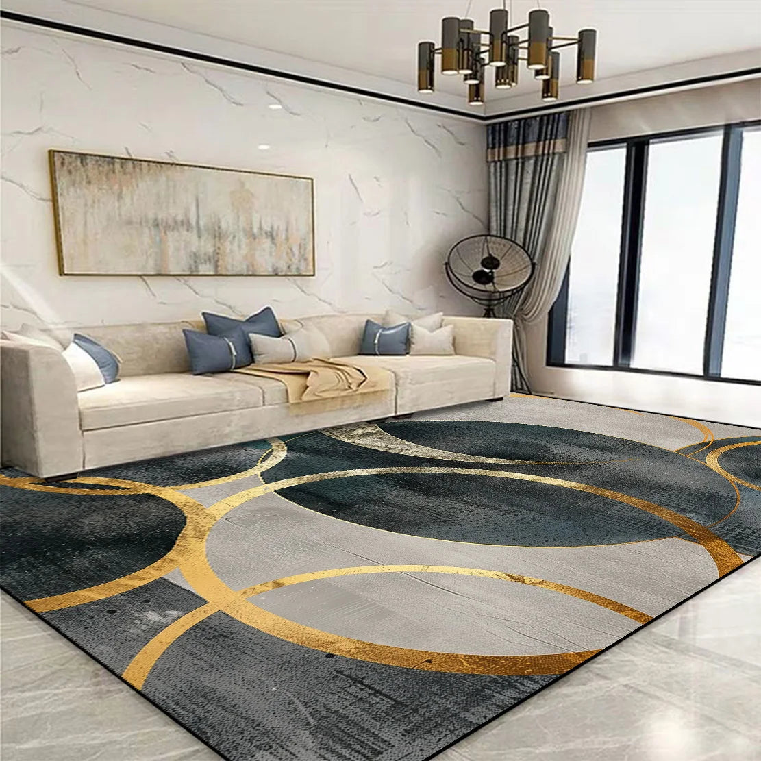Modern Golden Geometric Non-slip Area Rug