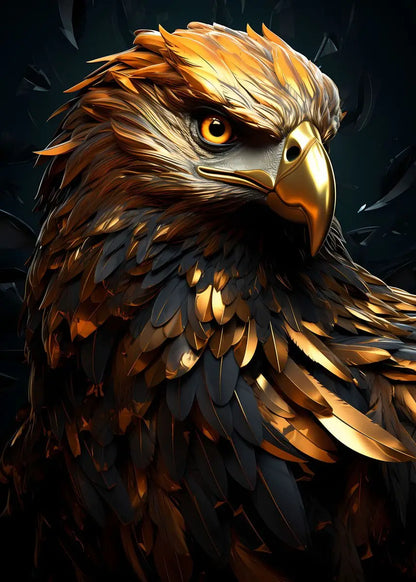 Golden Eagle Poster Bird Head Handsome Sharp Gold Animal Prints Canvas Painting Wall Art Pictures Home Room Modern Decoration