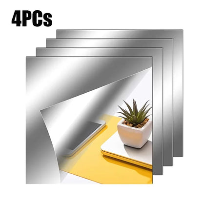 4PCs 3D Mirror Wall Stickers Self-adhesive Mirror Stickers Thicken 2mm Flexible DIY Art Acrylic Mirror Living Room Decoration