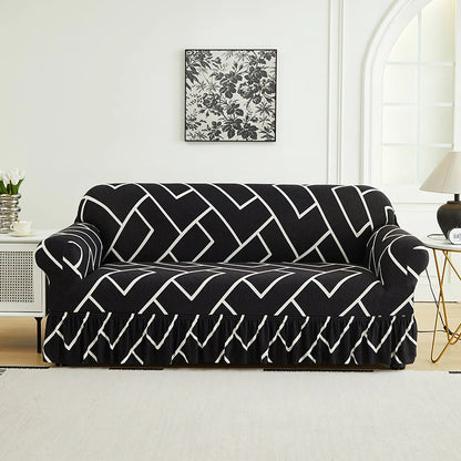 Printed Sofa Cover with Skirt - Full Coverage & Elastic, Multiple Colors