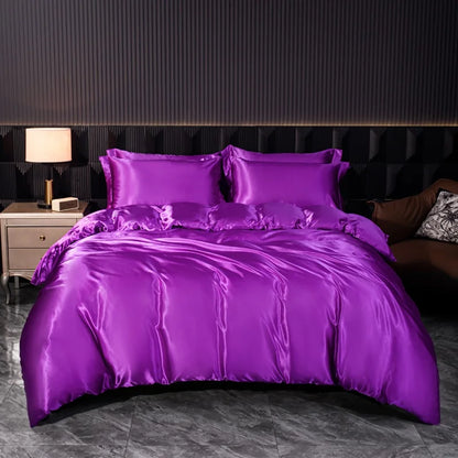 Luxury Bedding Set Solid Color Duvet Cover Bedsheet Pillowcase Smooth Satin Single Double King Queen Full Twin Size Quilt Cover